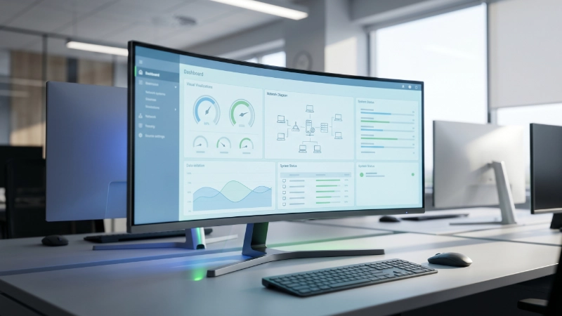 IT operations dashboard on a modern office monitor