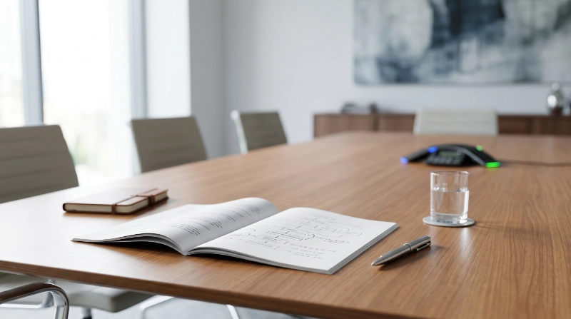 IT strategy planning documents on a conference table