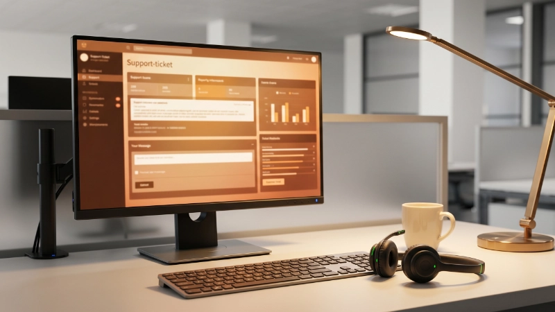 Helpdesk workstation with a support ticket interface